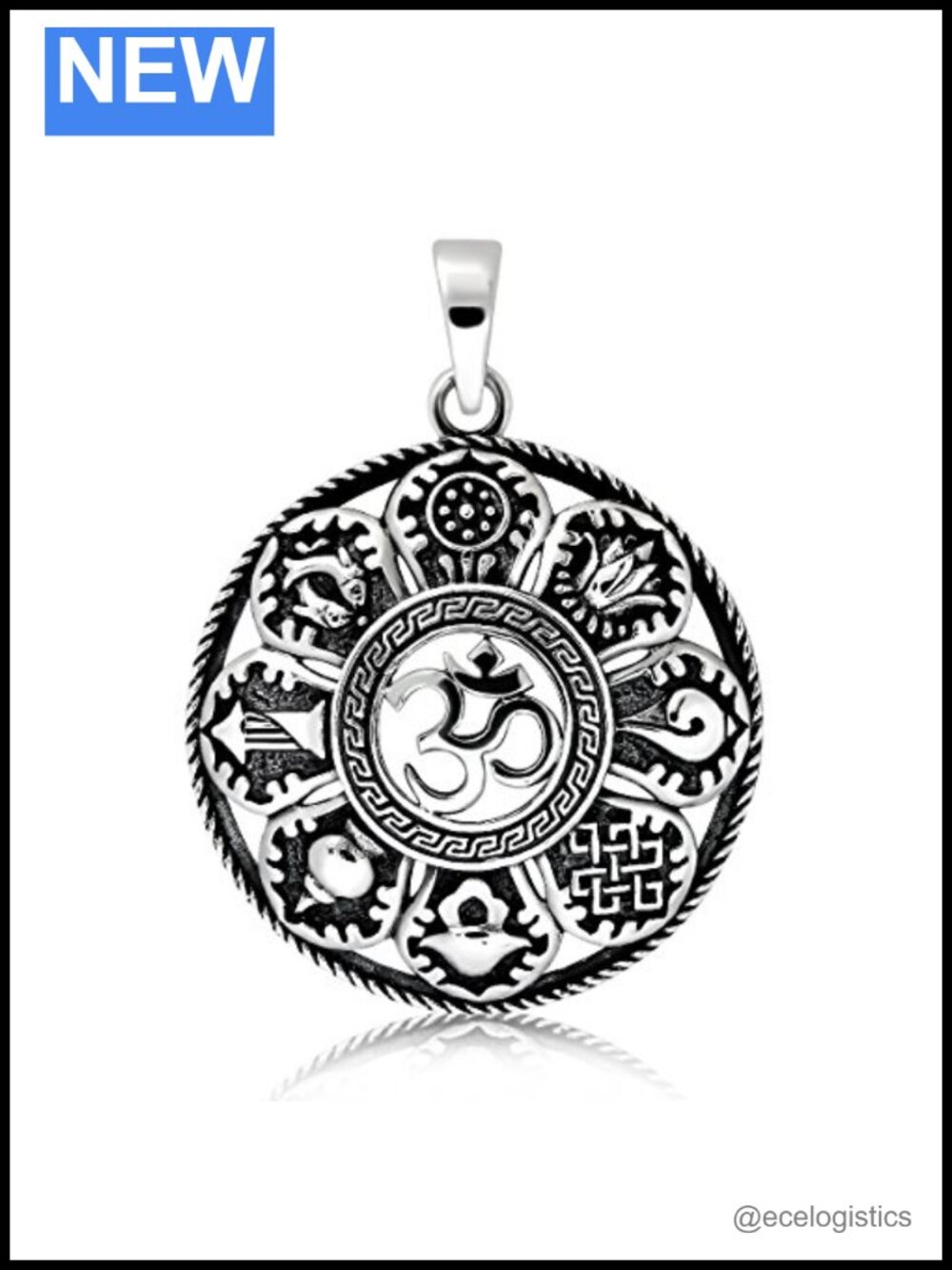 Sterling Silver Om Ohm Buddha Tibetan Pendant Necklace Amulet